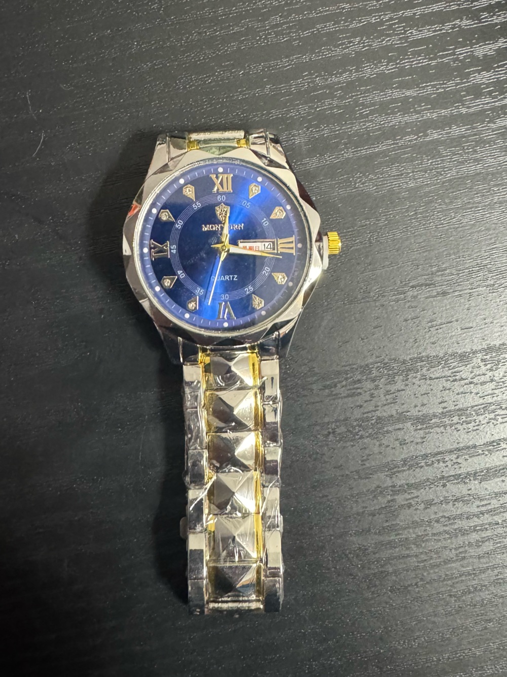 Men's Two-Tone Blue Dial Quartz Watch with Date